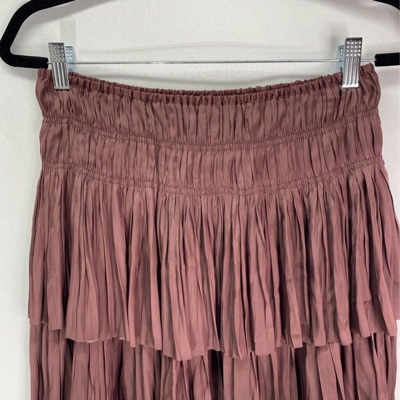 Ulla Johnson Mini Skirt Women 4 Brown Purple Pleated Ruffle Elastic Waist Tiered - Picture 2 of 6